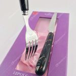 کارد و چنگال میوه خوری کاراجا مدل سرامیکی طرح ماربل مشکی