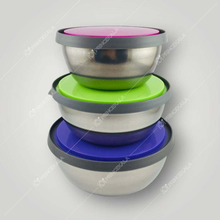 کاسه استیل 3 تایی درب دار چفت شونده