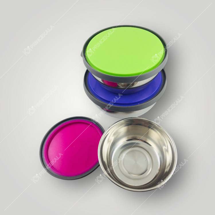 کاسه استیل 3 تایی درب دار چفت شونده